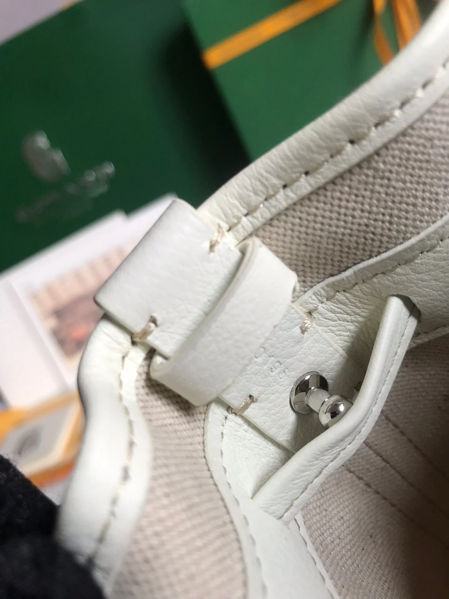 White Lambskin Trim Bucket Bag