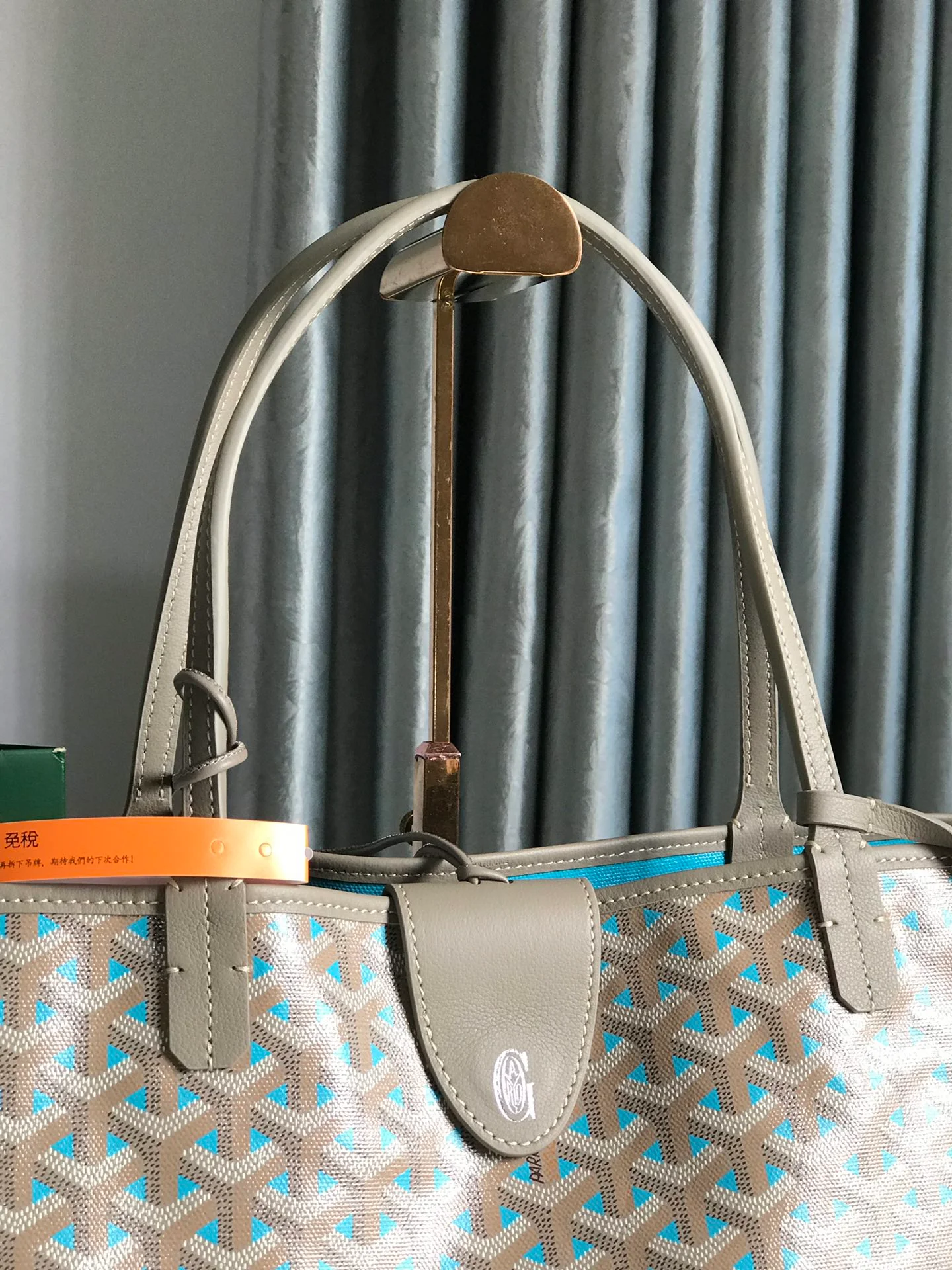 Grey and Blue Canvas Bag