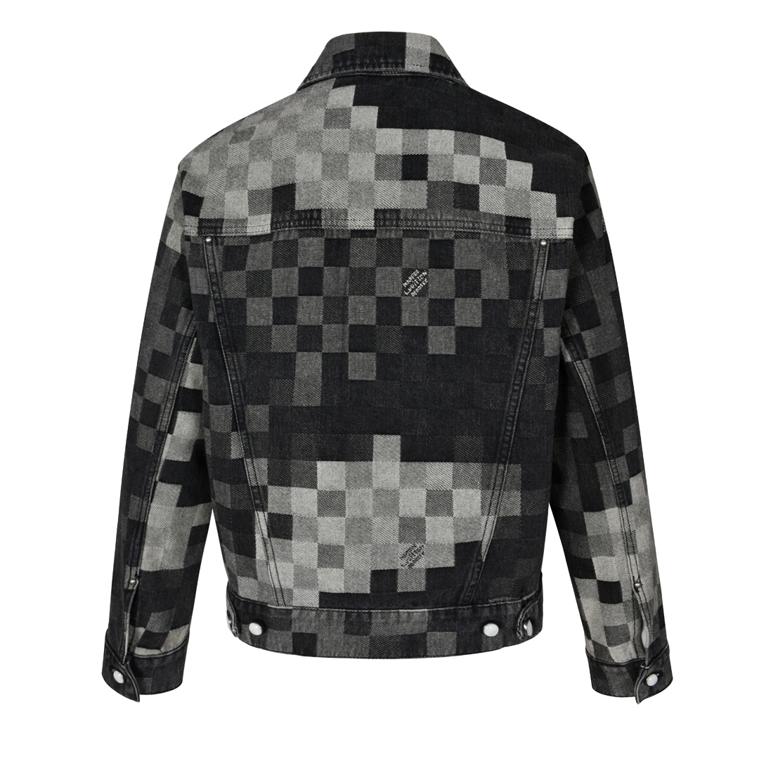 Early spring mosaic checkered denim jacket