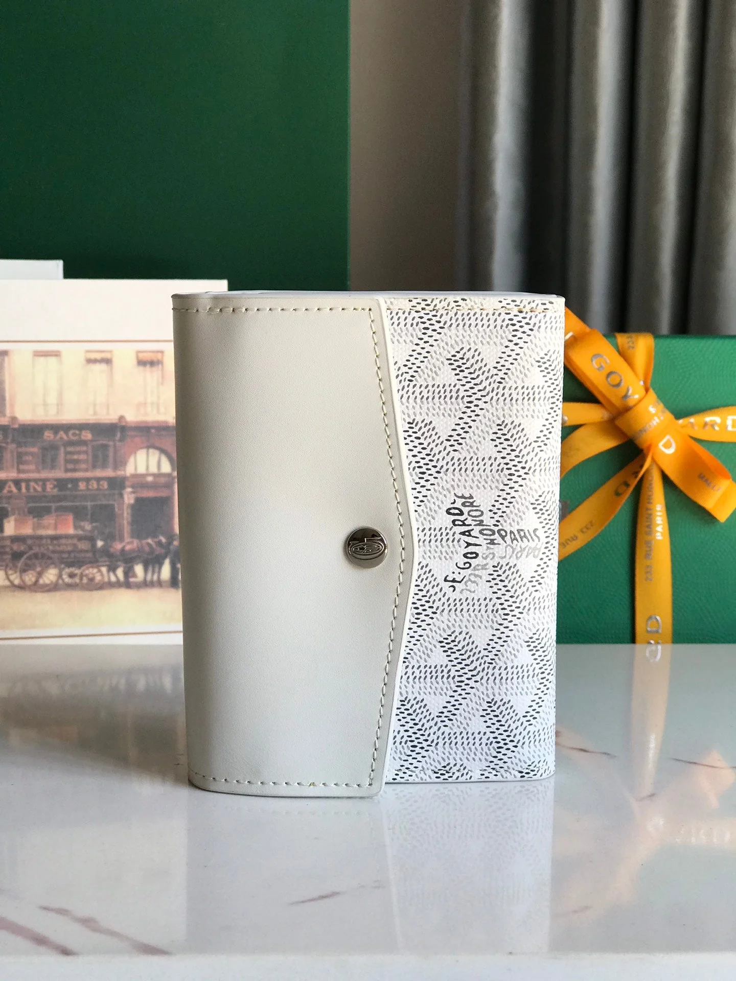 White Calfskin Canvas Card Holder