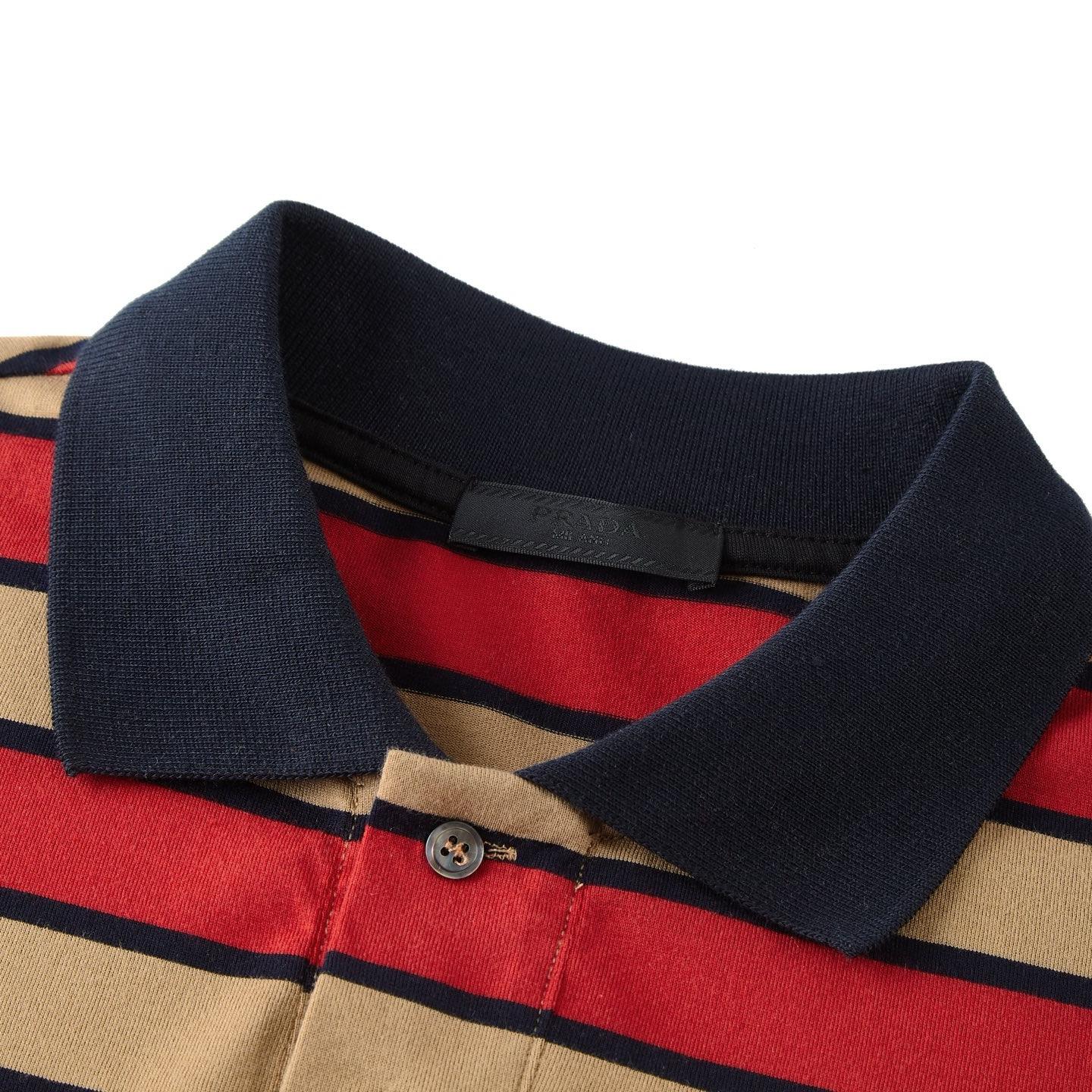Striped lapel embroidered polo shirt