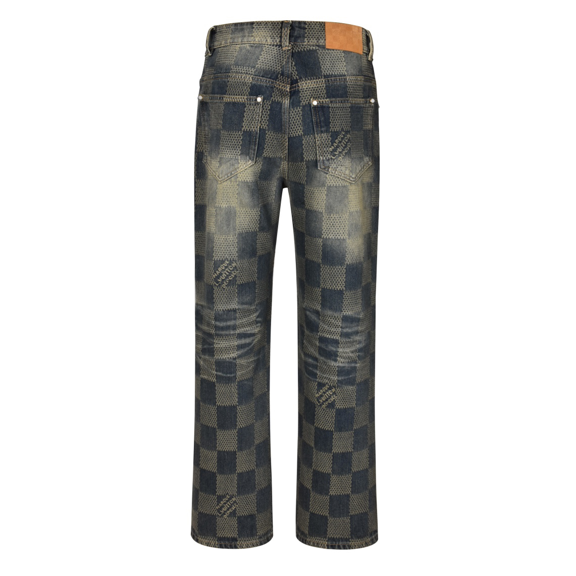 Checkerboard distressed denim trousers