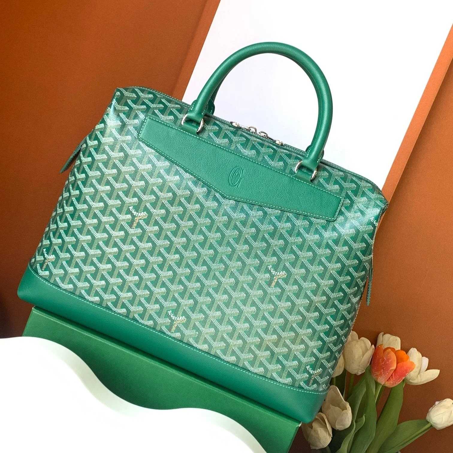 Green Canvas And Calfskin Document Holder