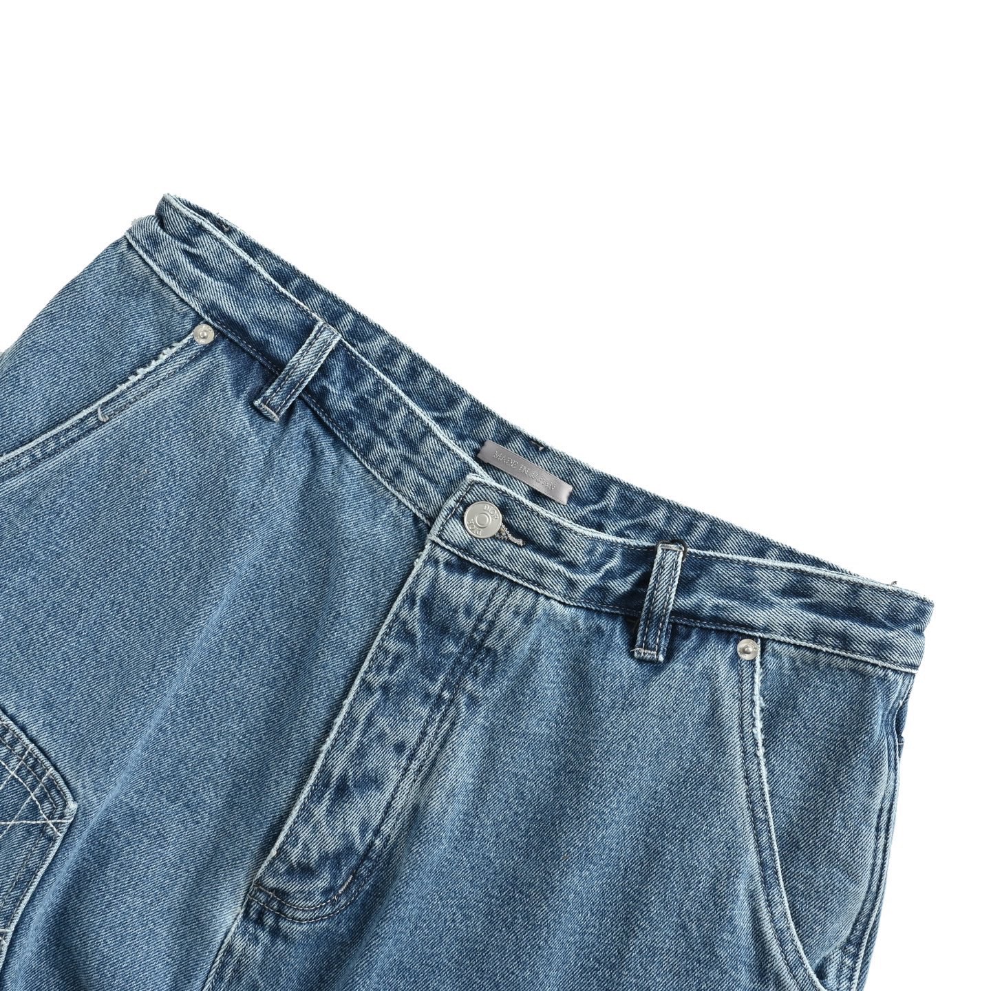 Denim cargo shorts with cannage embroidery