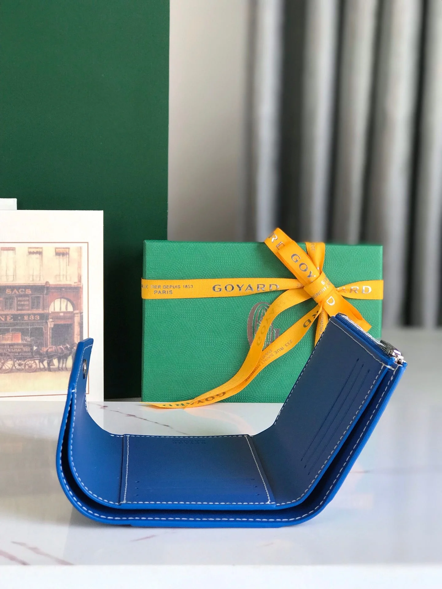 Blue Calfskin Canvas Card Holder