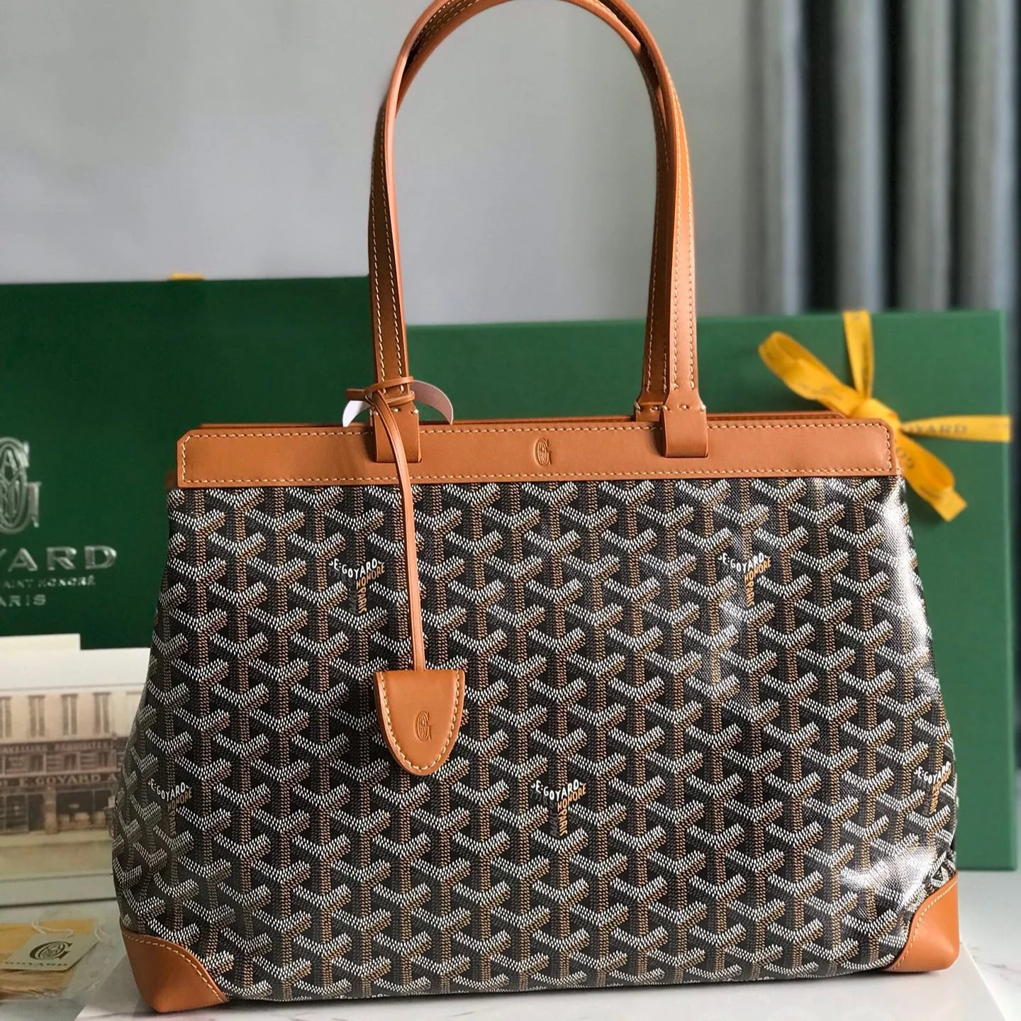 Black Tan Canvas And Calfskin Trim Bag