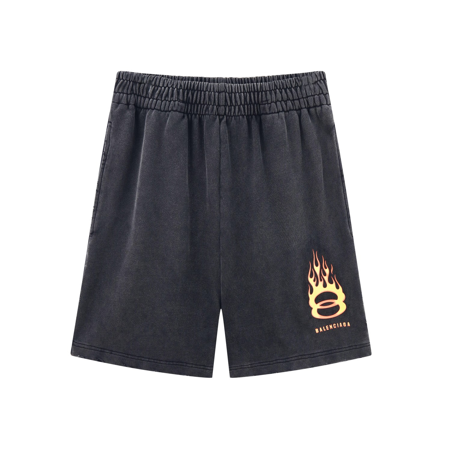 Flame Lettering Distressed Shorts