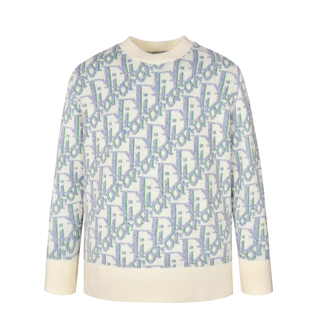 All over print jacquard crew neck sweater
