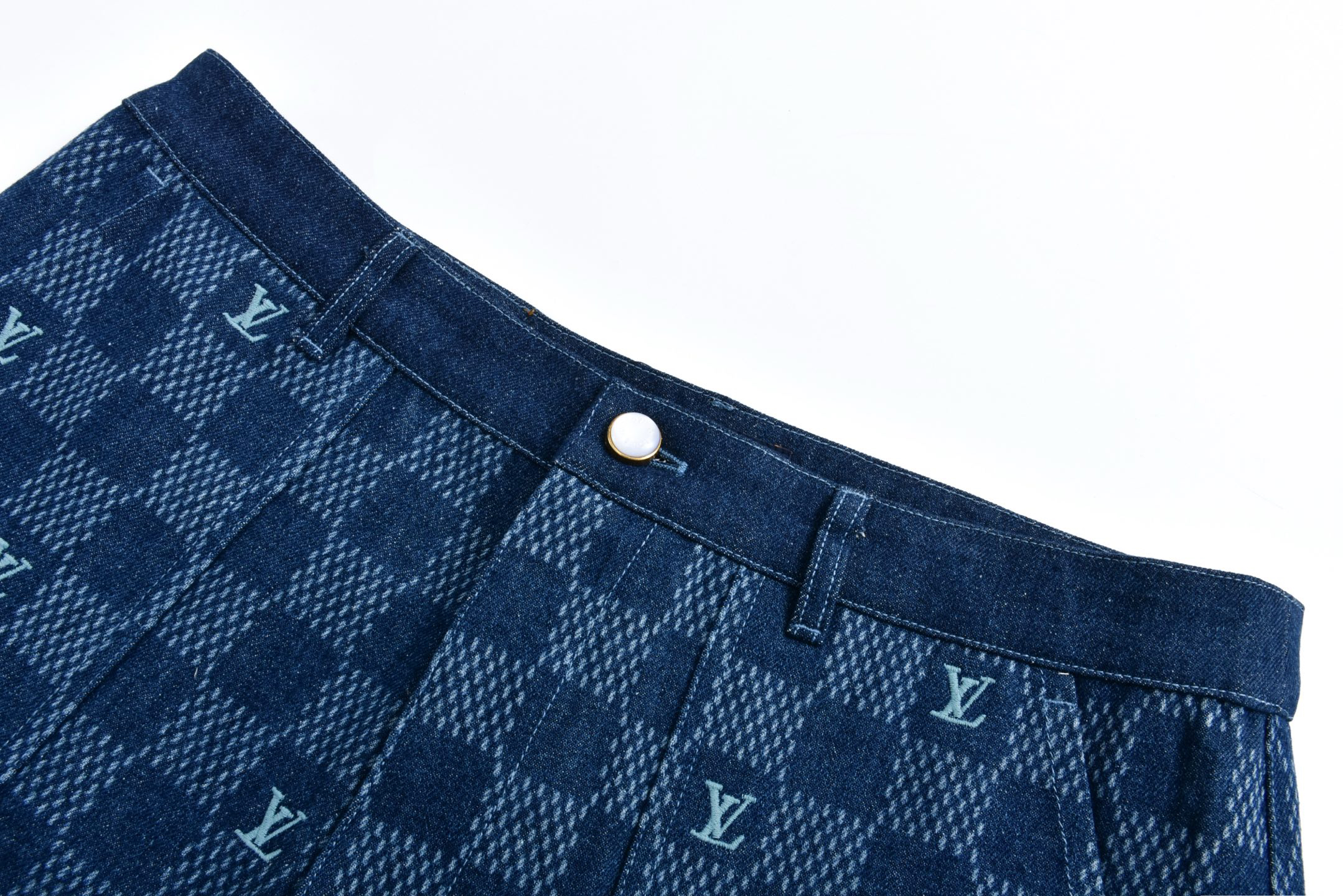 Denim Patchwork Plaid Shorts