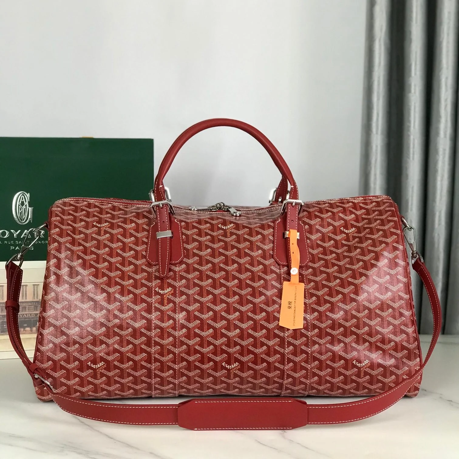 50 BAG IN RED CANVAS AND CALFSKIN TRIM