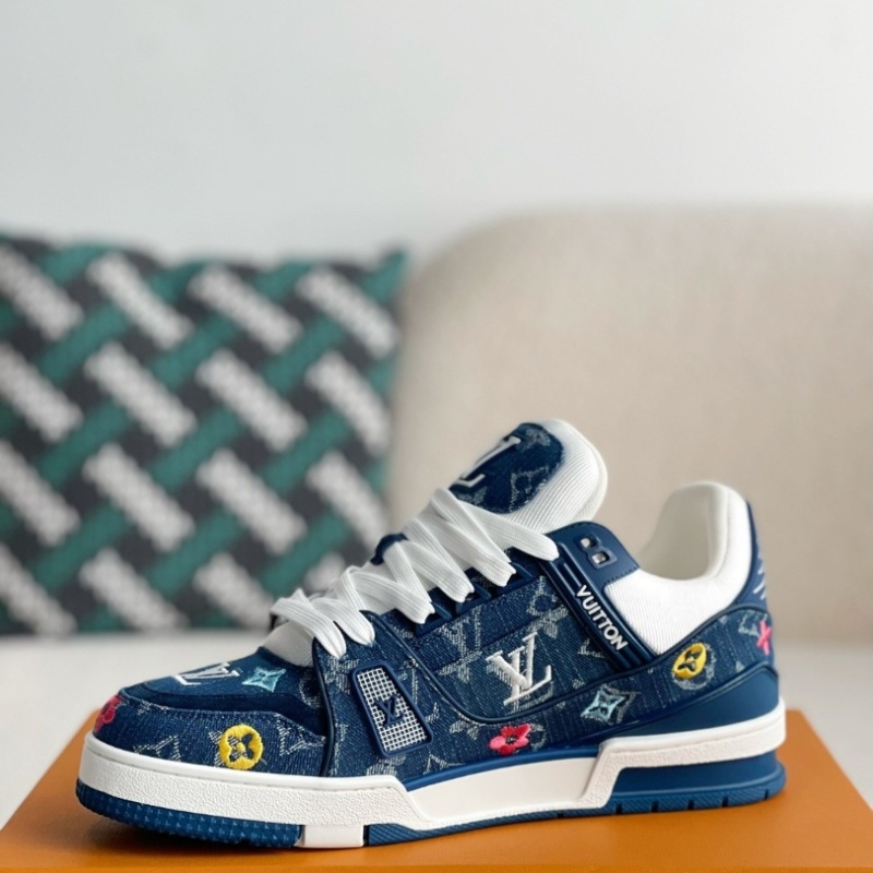 White & Blue Denim 'Trainer' Sneakers