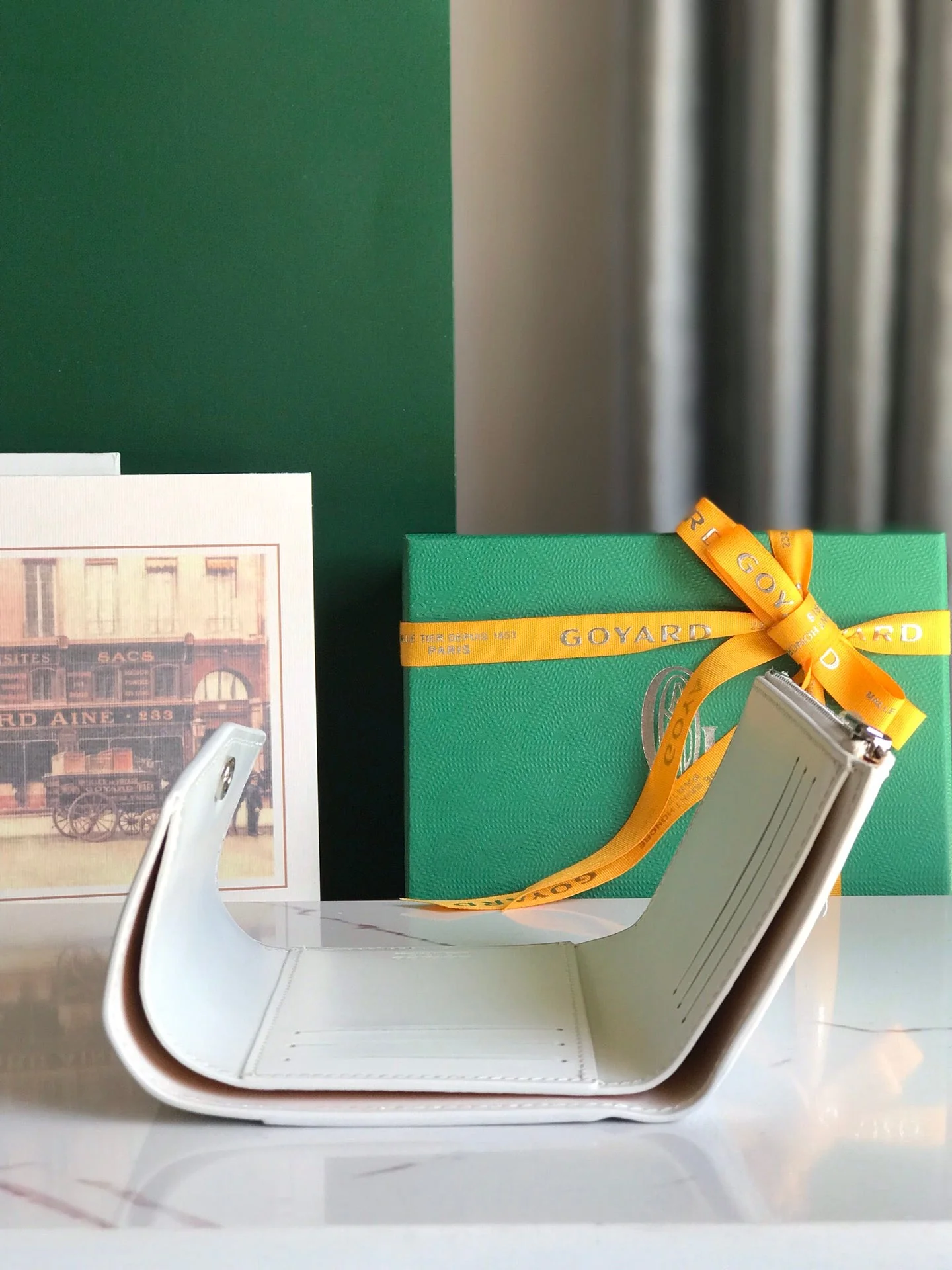 White Calfskin Canvas Card Holder