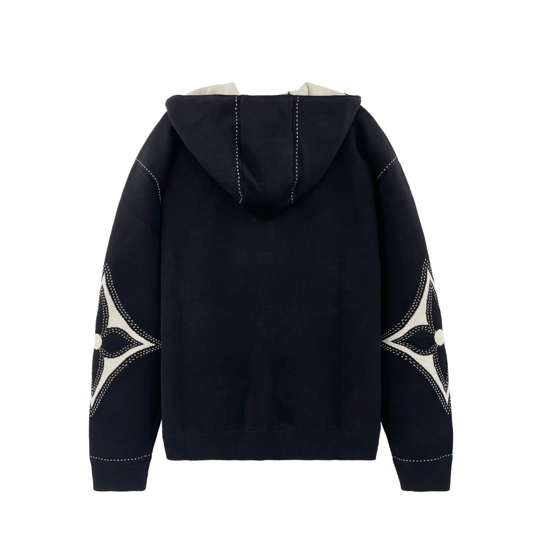 Intarsia Wool Zip-Up Hooded Jacket