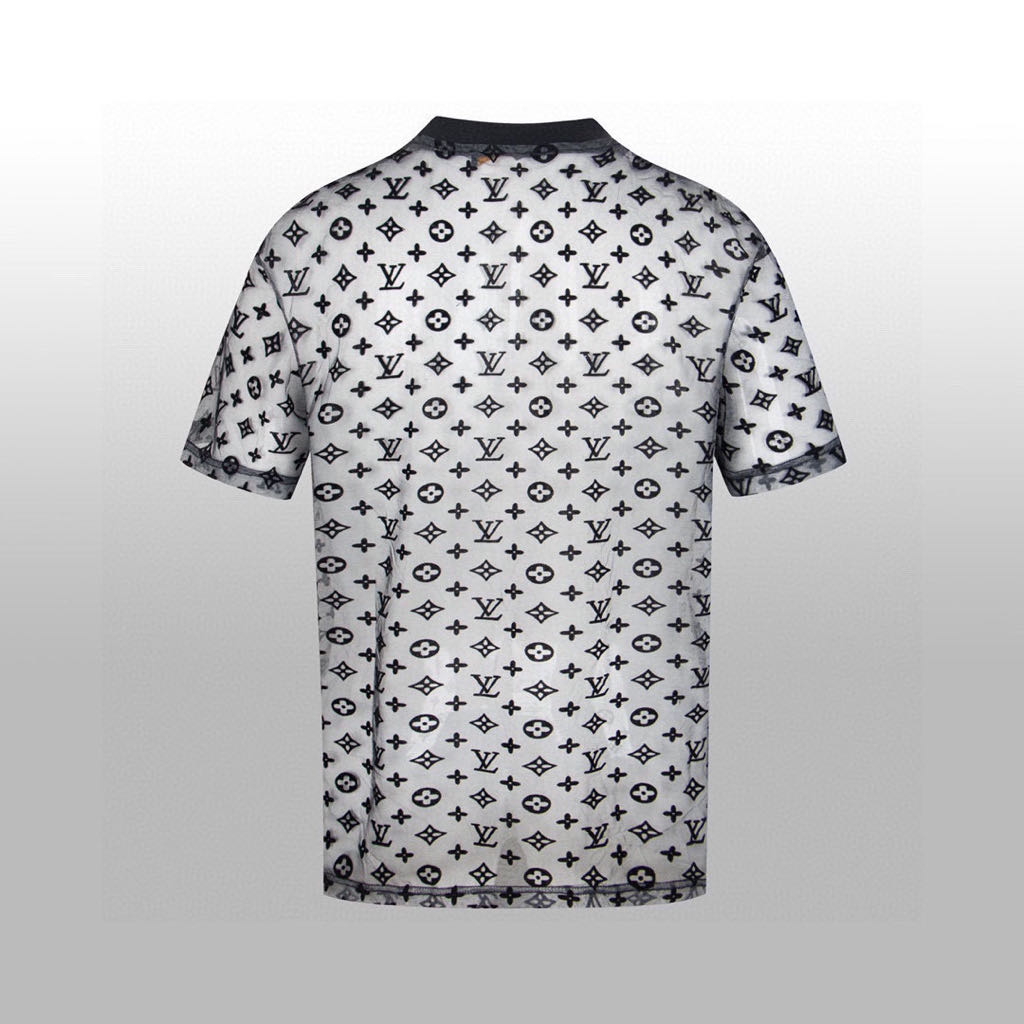 Overlapping black and white mesh T-shirt