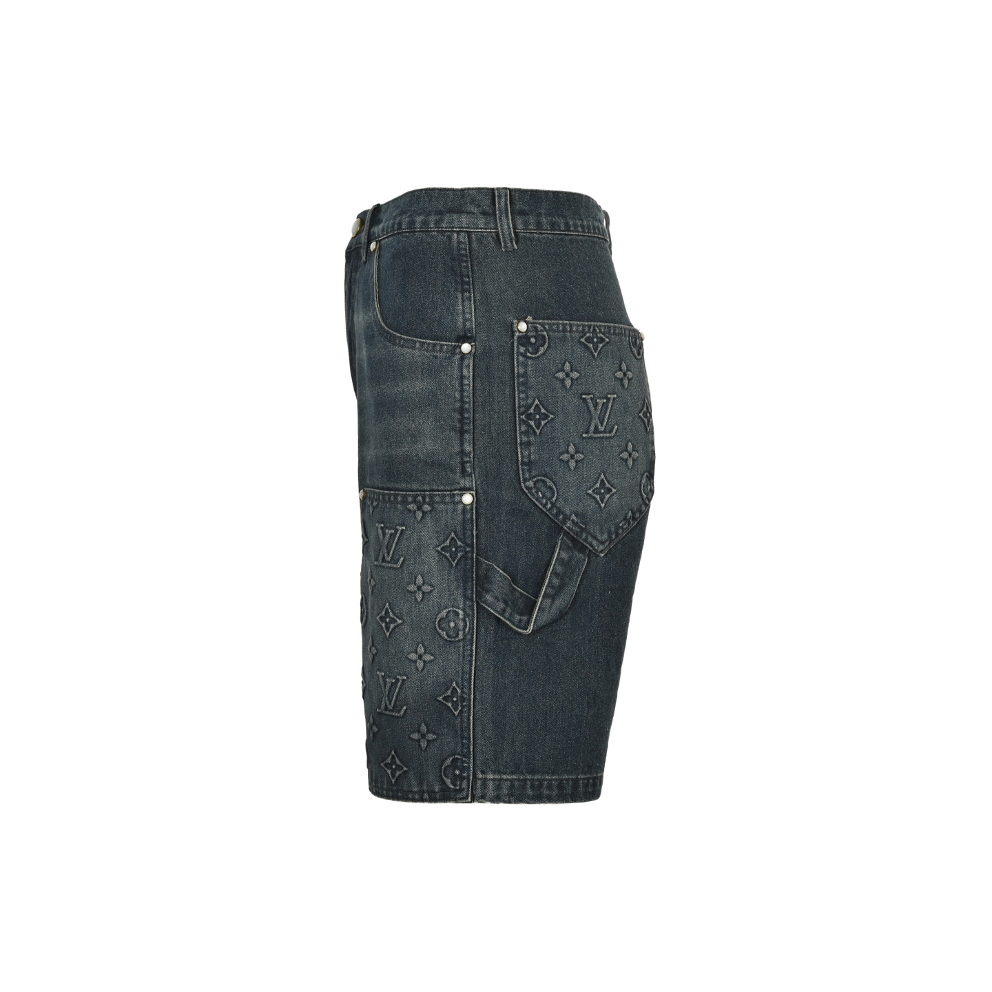 Denim shorts with embossed monogram pattern