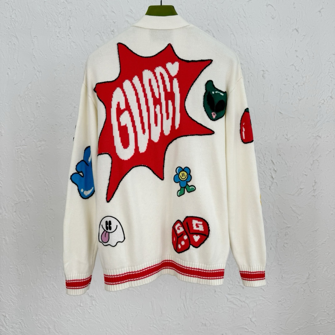 Knitted Cardigan With Embroidered Cartoon Pattern
