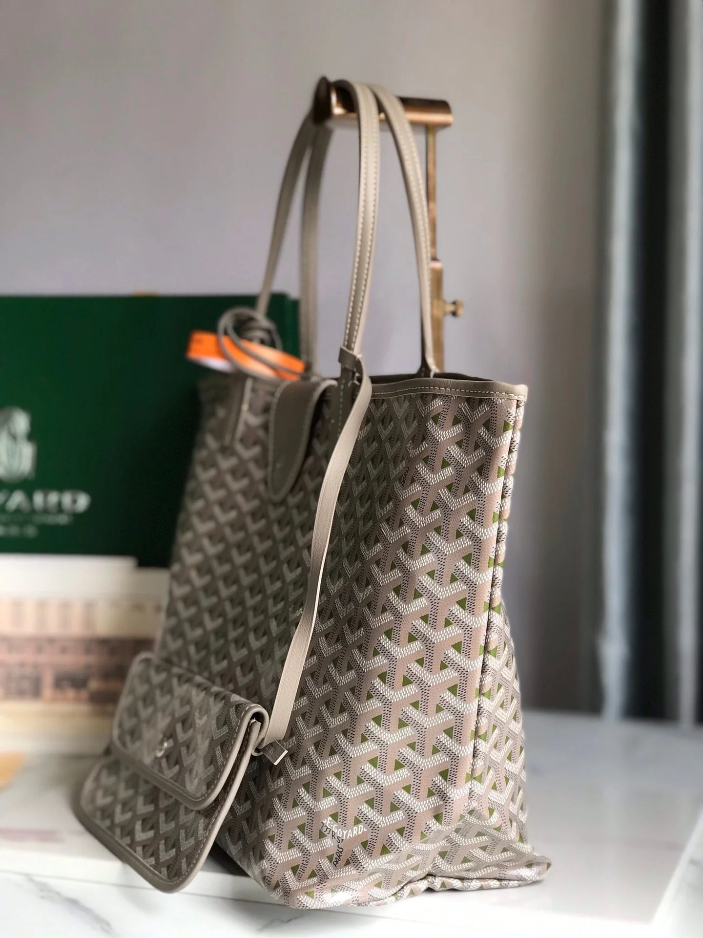 Grey and Green Canvas Bag