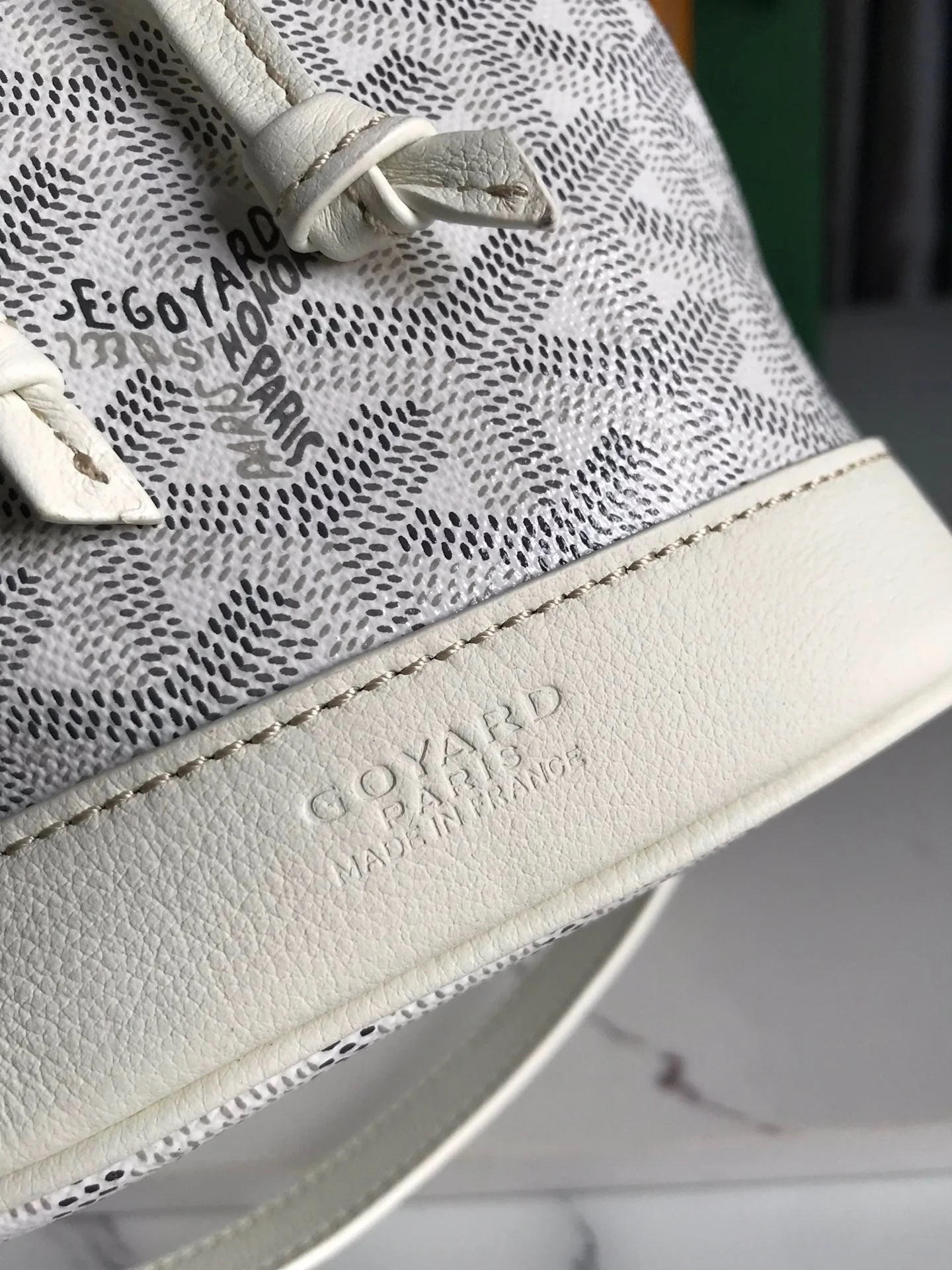 White Lambskin Trim Bucket Bag