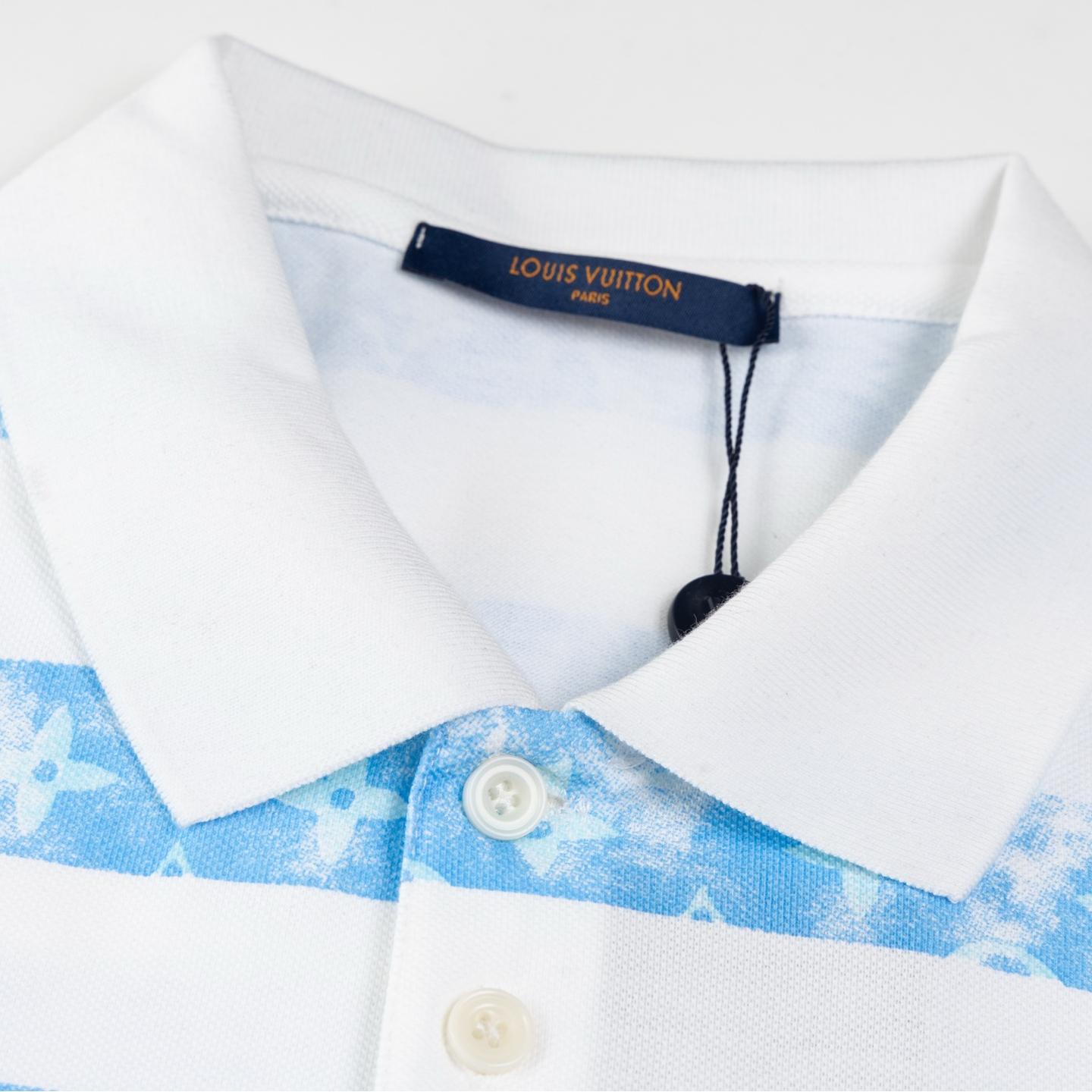 Blue and white striped Polo