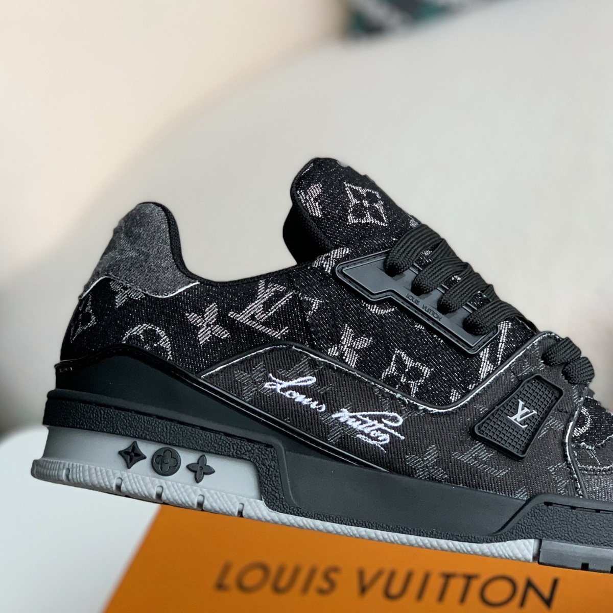 Black denim sneakers