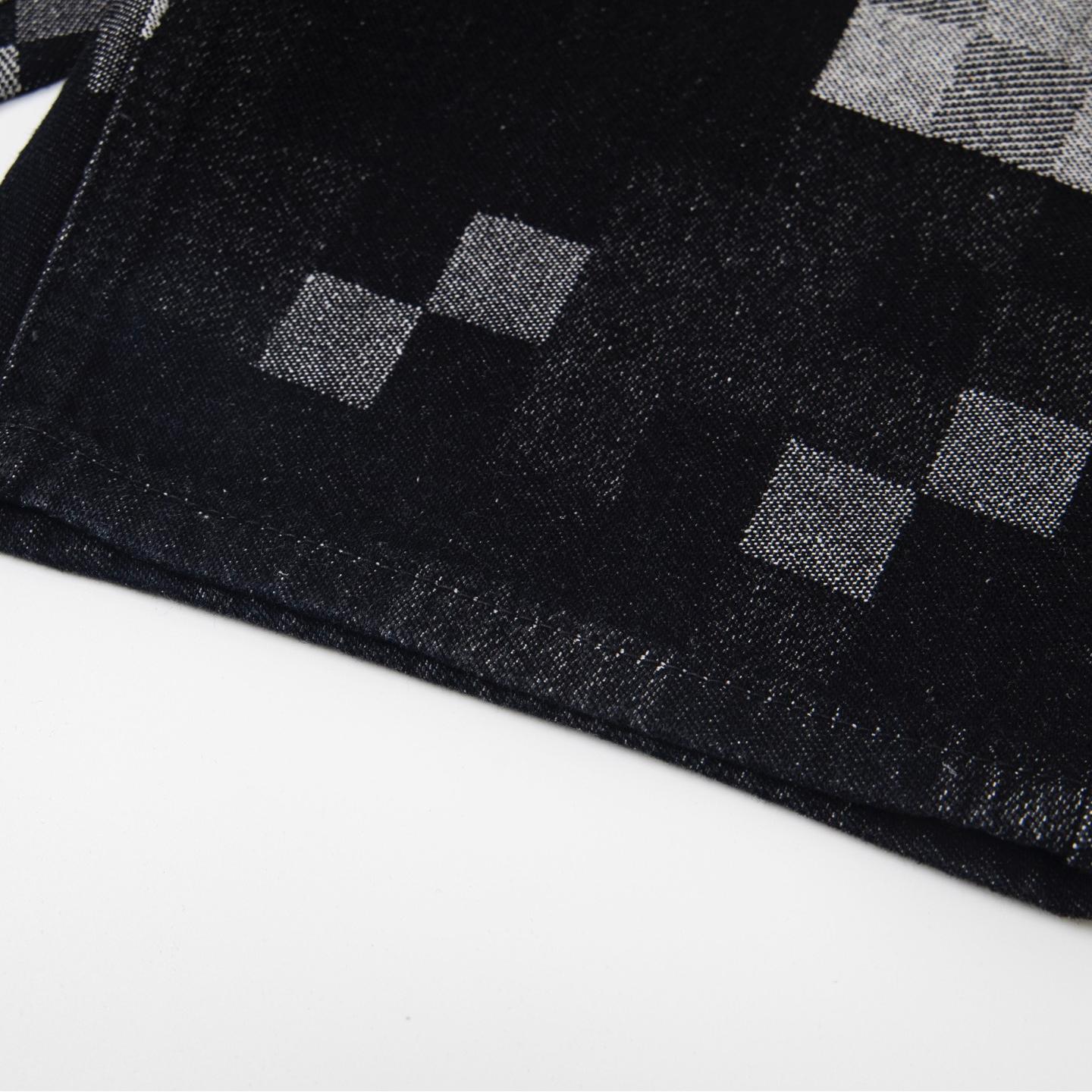 Black Denim Jacquard Check Shorts