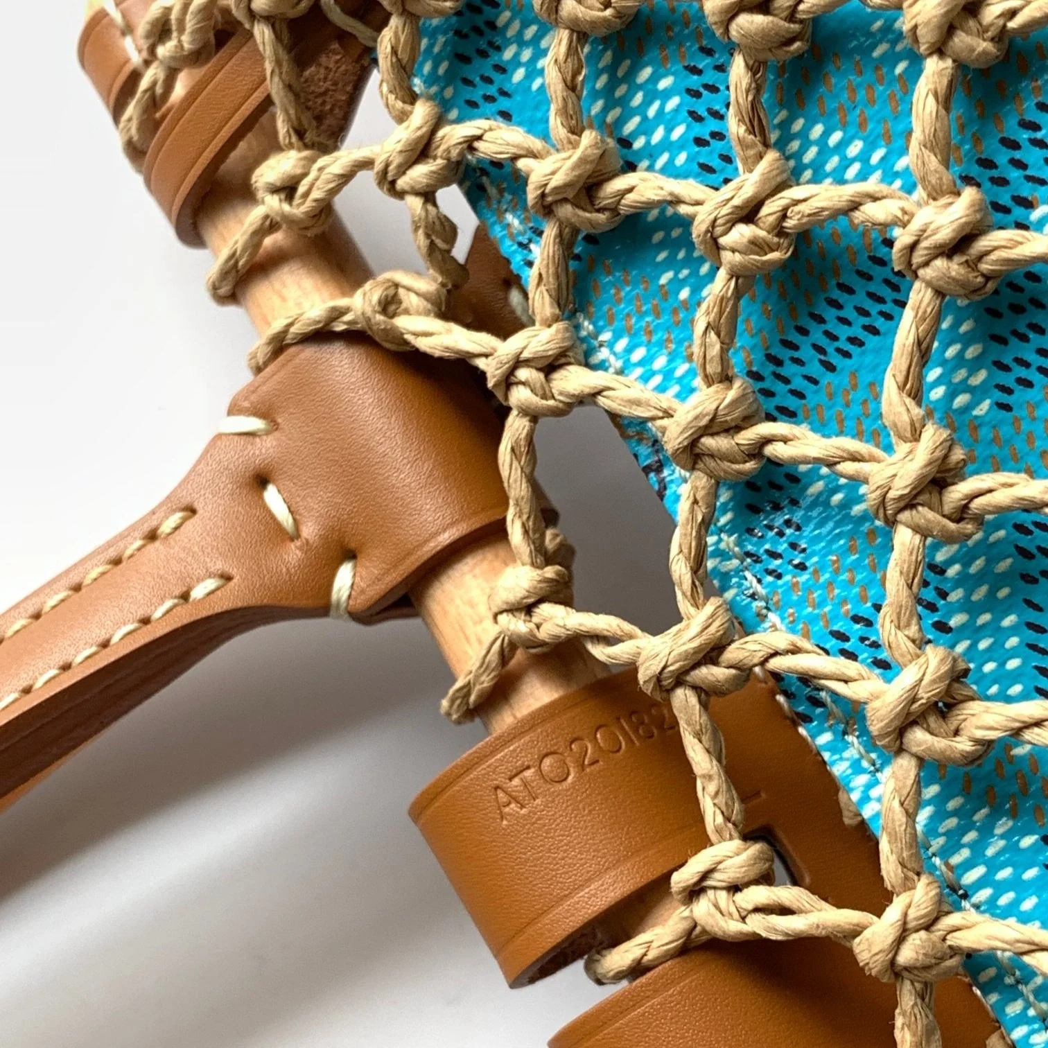 Bag 40 In Baby Blue Woven Raffia And Calfskin