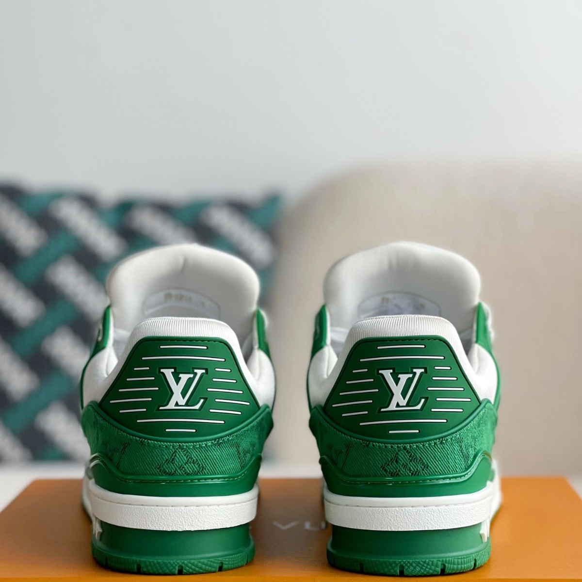 Green Monogram Denim White Sneakers