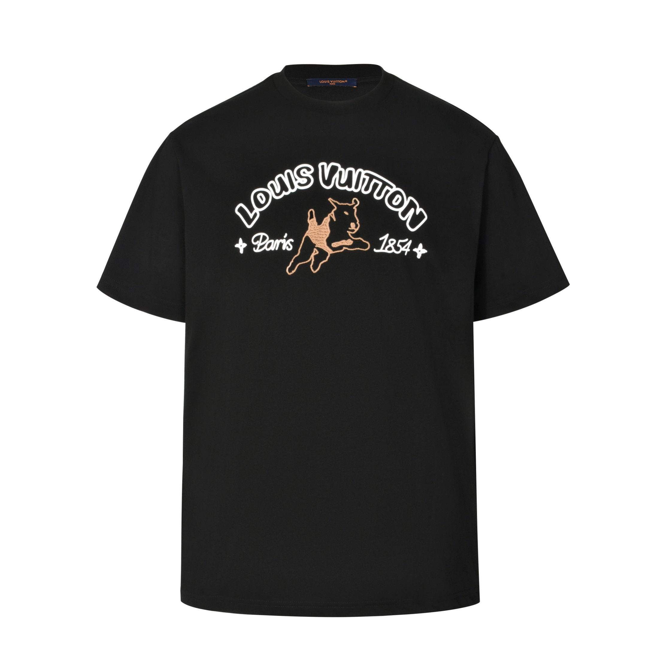 Brown wool embroidered dog short-sleeved T-shirt