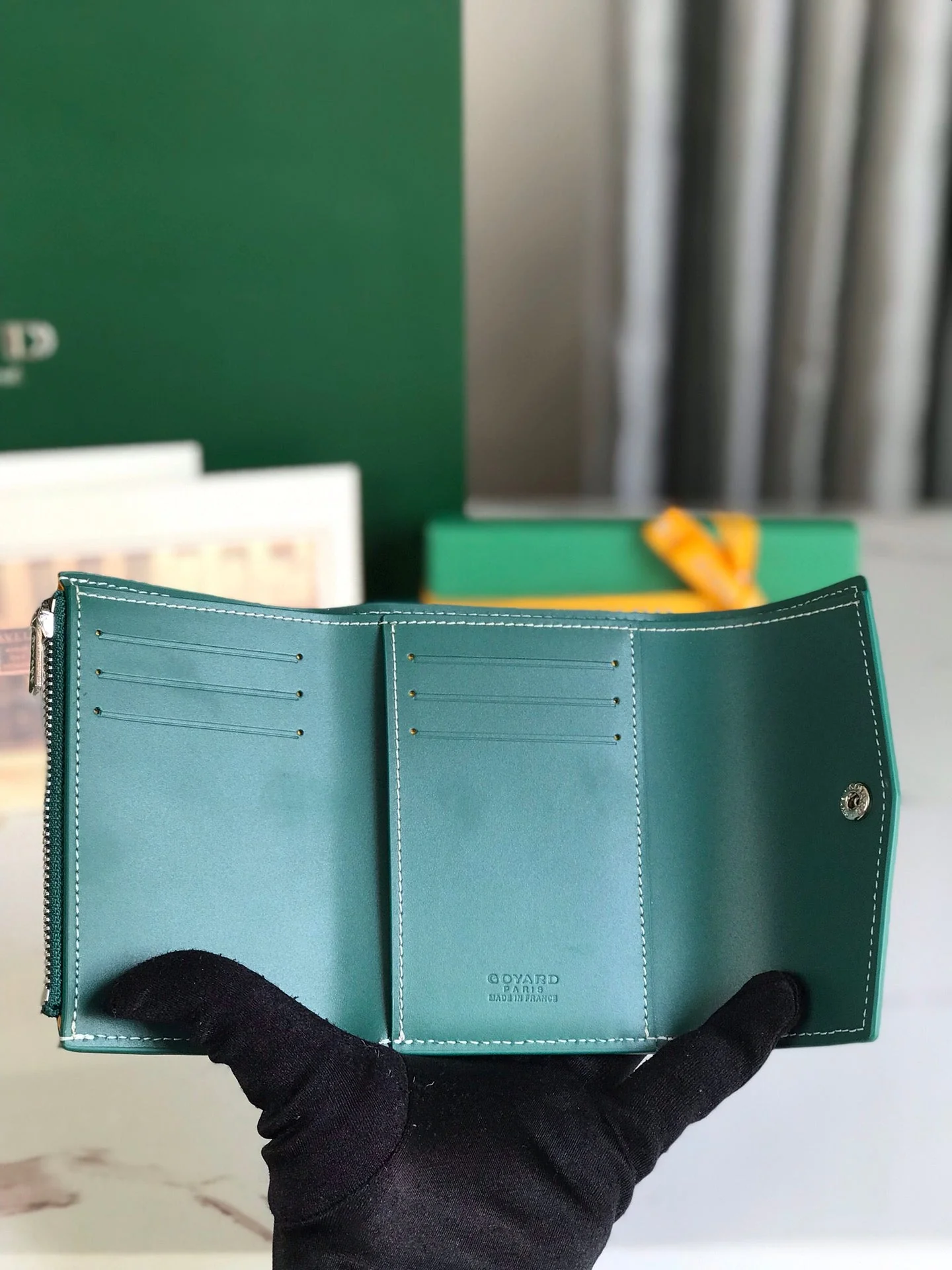 Green Calfskin Canvas Card Holder