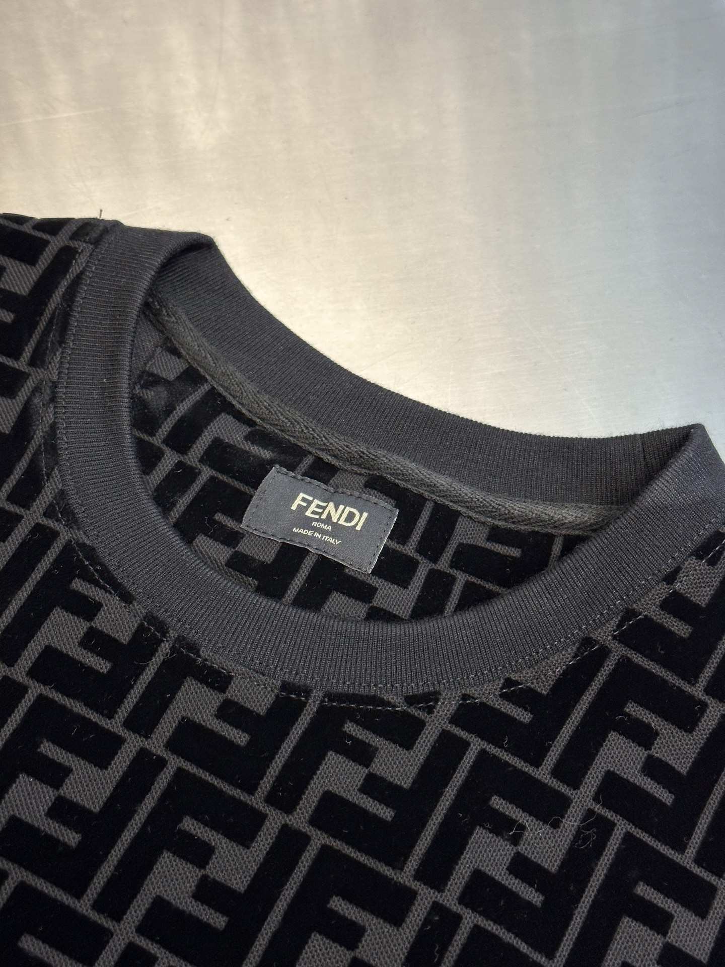 Black Pique Flocked Sweatshirt