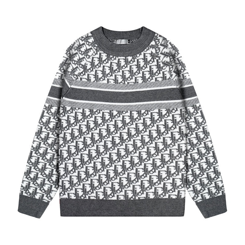 All Over Monogram Jacquard Crew Neck Sweater