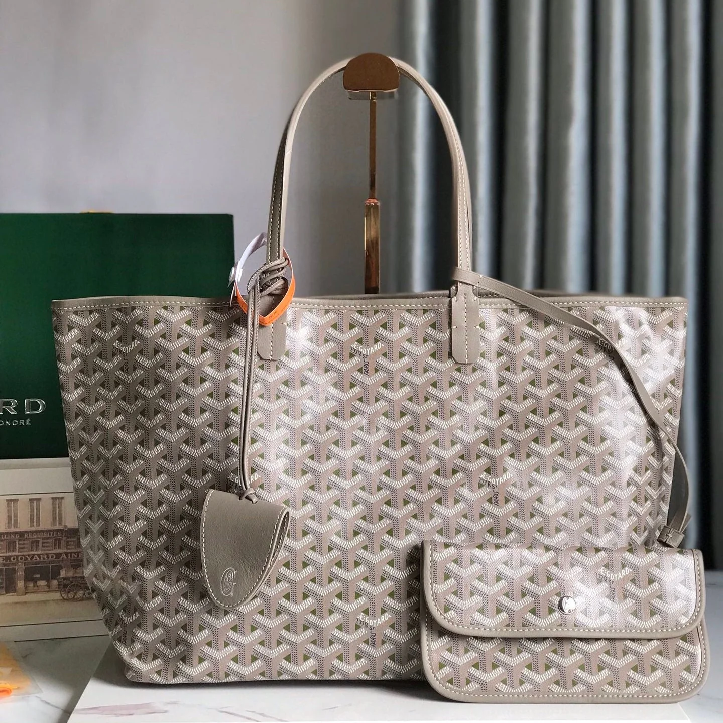 Grey and Green Canvas Bag