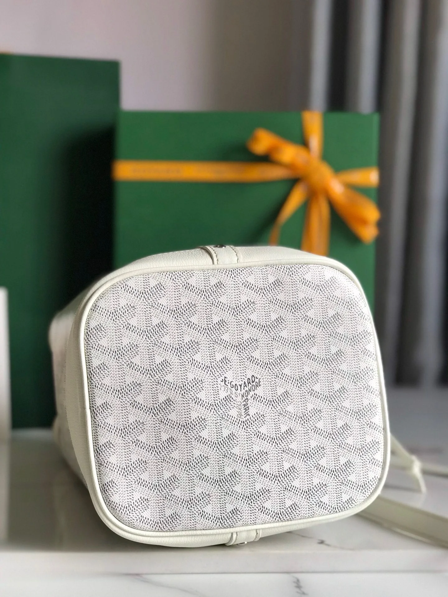 White Lambskin Trim Bucket Bag