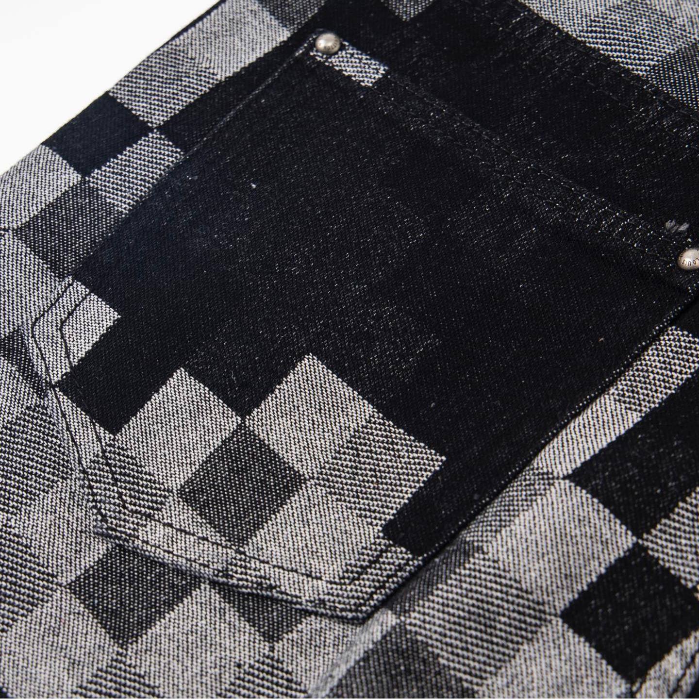 Black Denim Jacquard Check Shorts