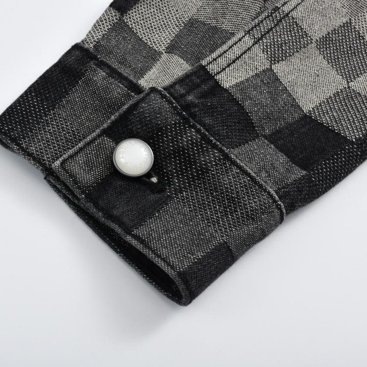 Early spring mosaic checkered denim jacket