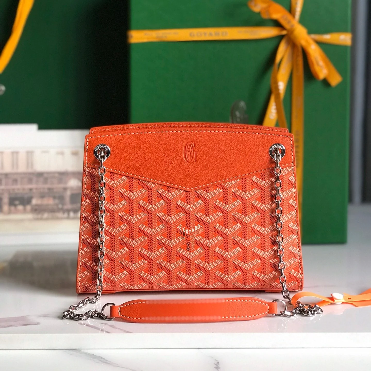 Orange Calfskin Structured Mini Bag