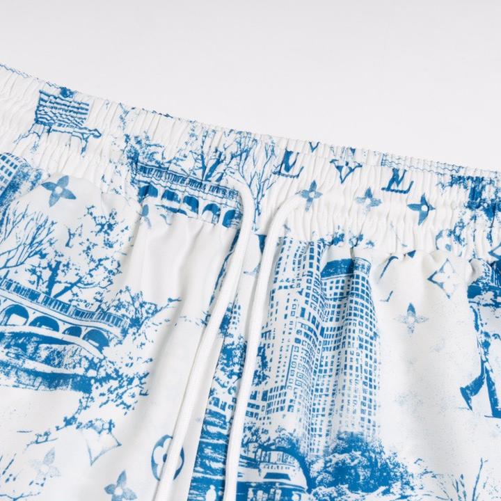 Blue Casual Graphic Shorts