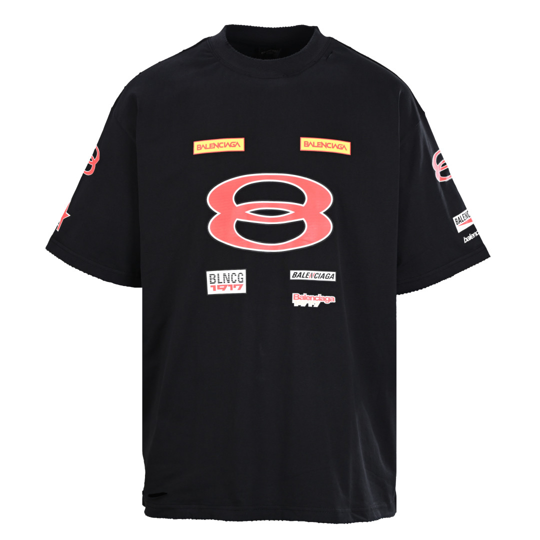 Double ring graphic short-sleeved T-shirt