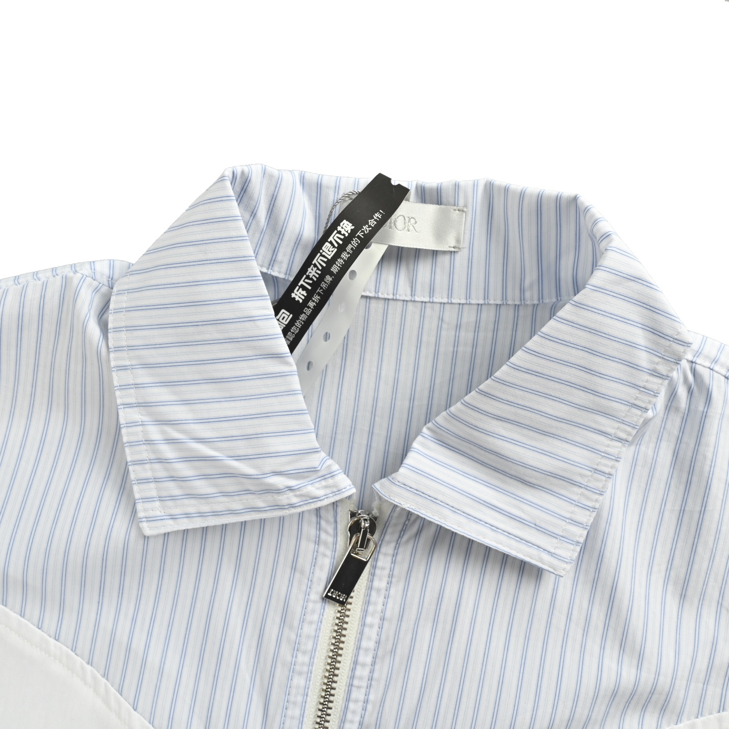 Paneled Striped Zip-Up Shirt