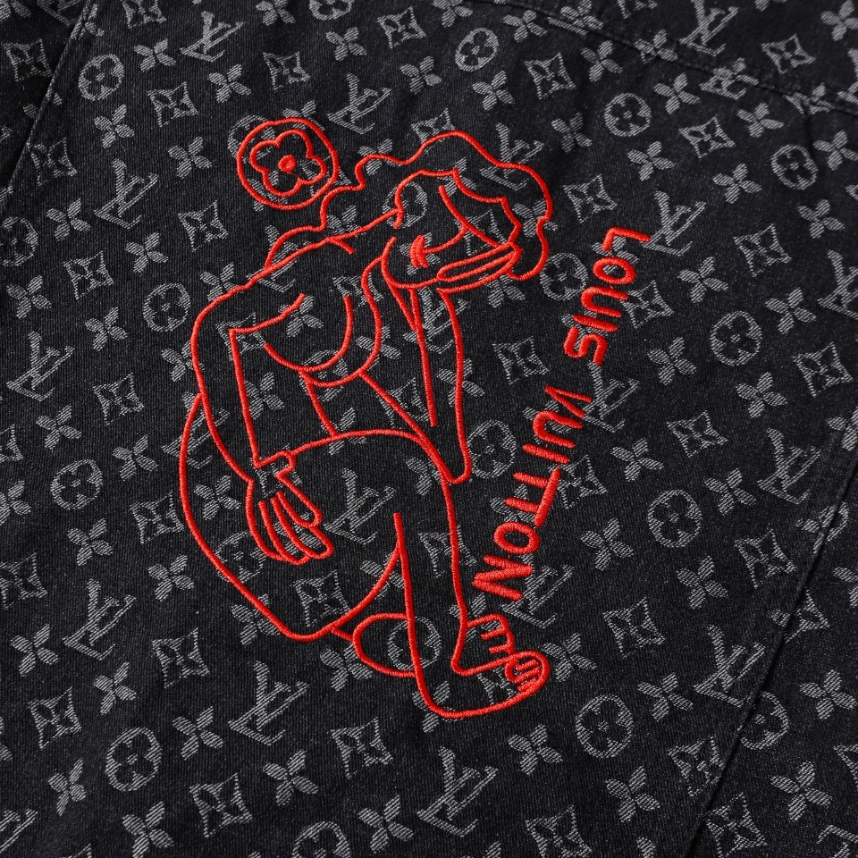 Artistic portrait embroidered denim jacket