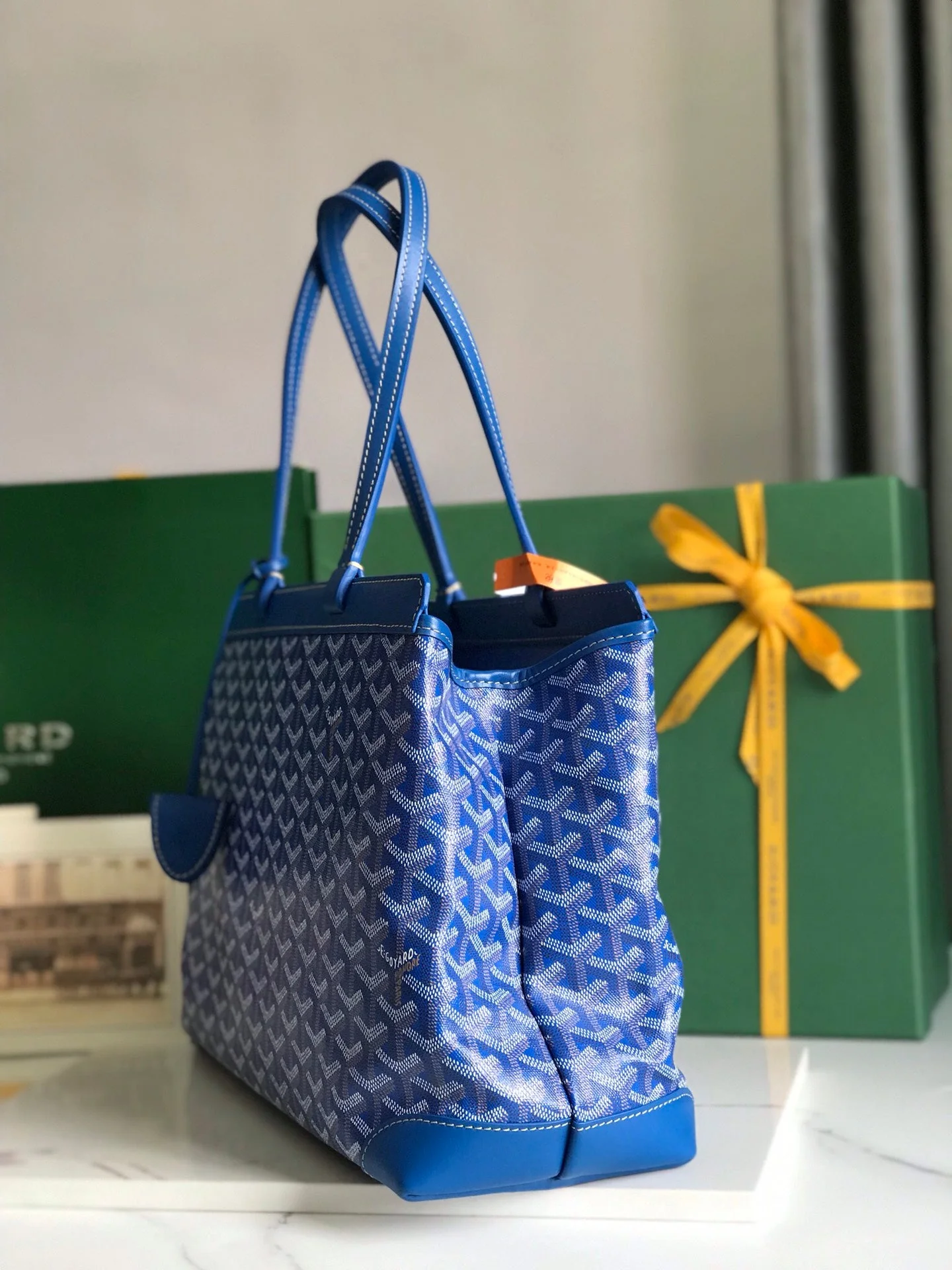 Blue Canvas And Calfskin Trim Bag