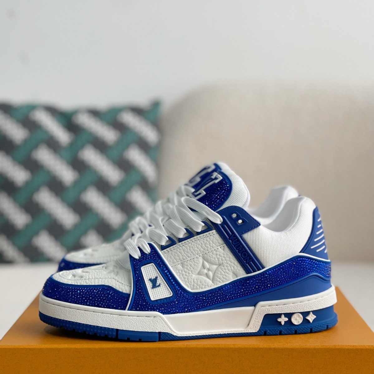 Blue and white casual sneakers