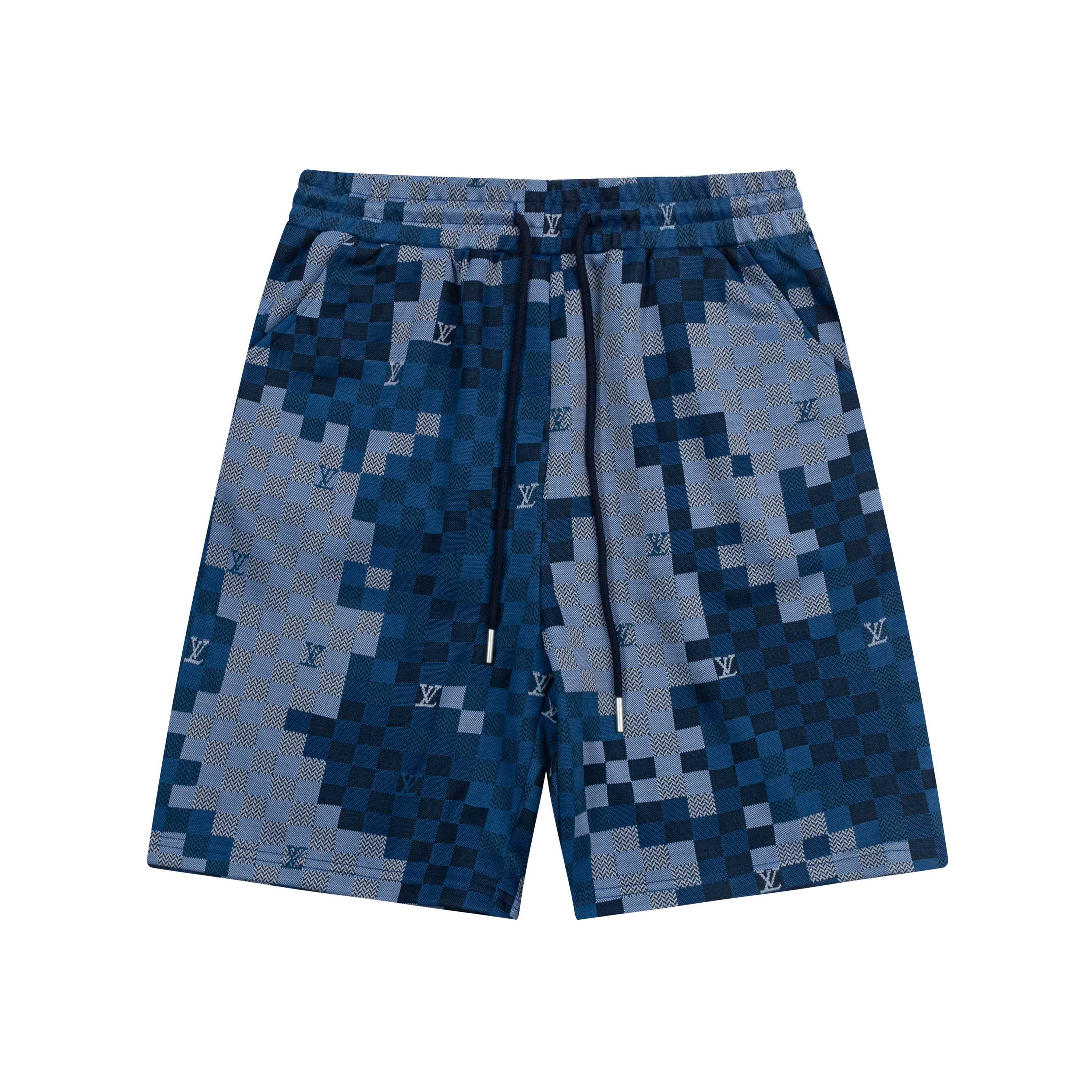 Dark blue plaid embroidered shorts