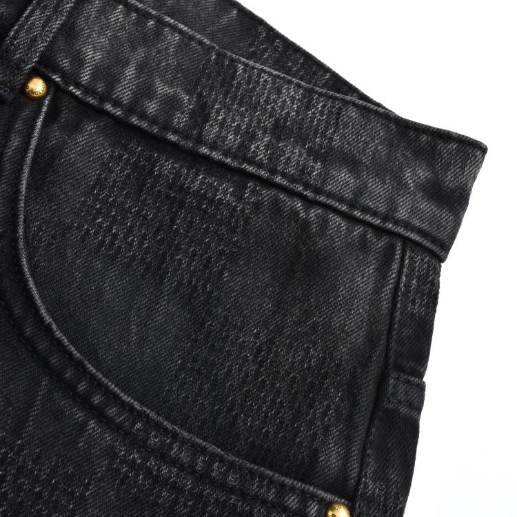 Black Check Straight Jeans