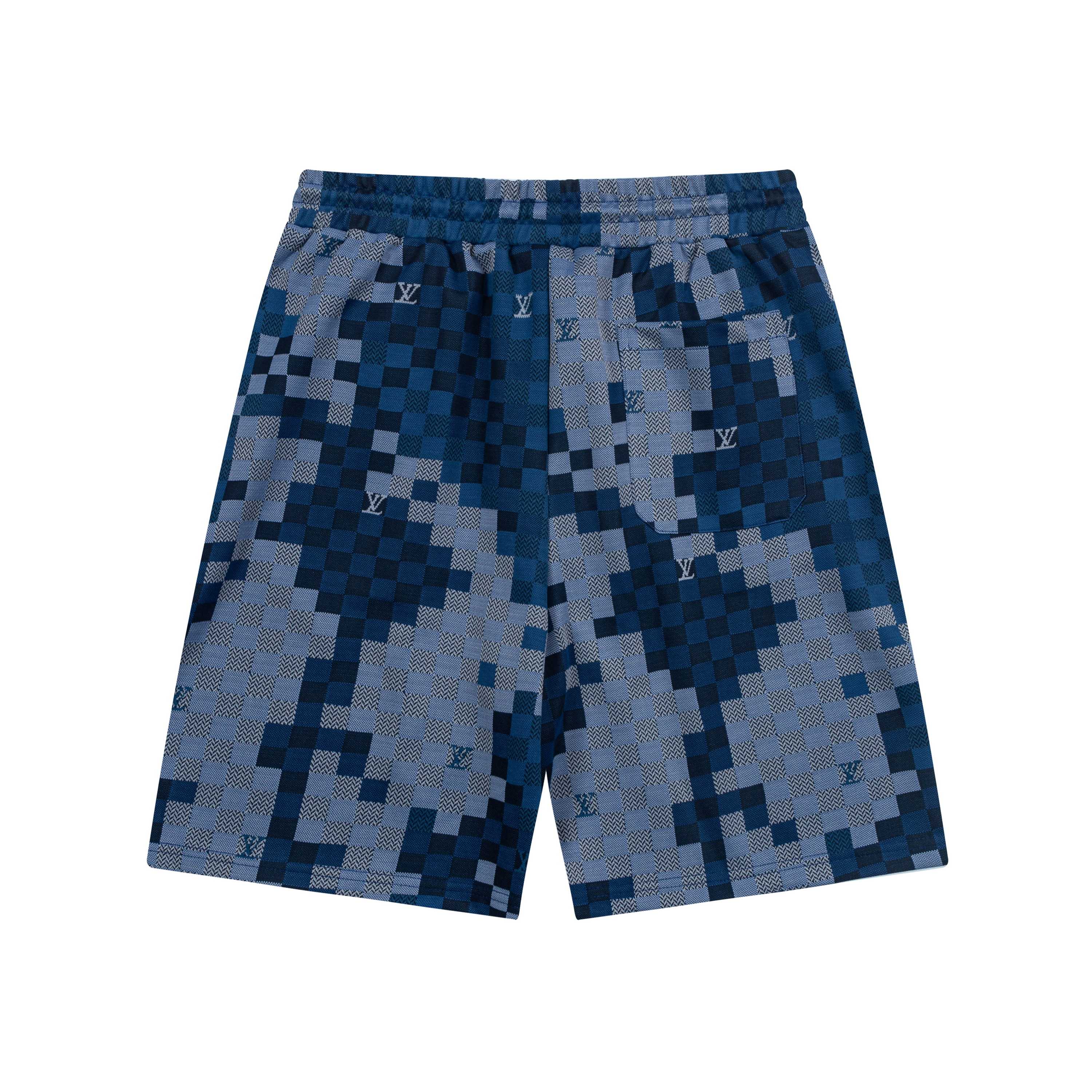 Dark blue plaid embroidered shorts