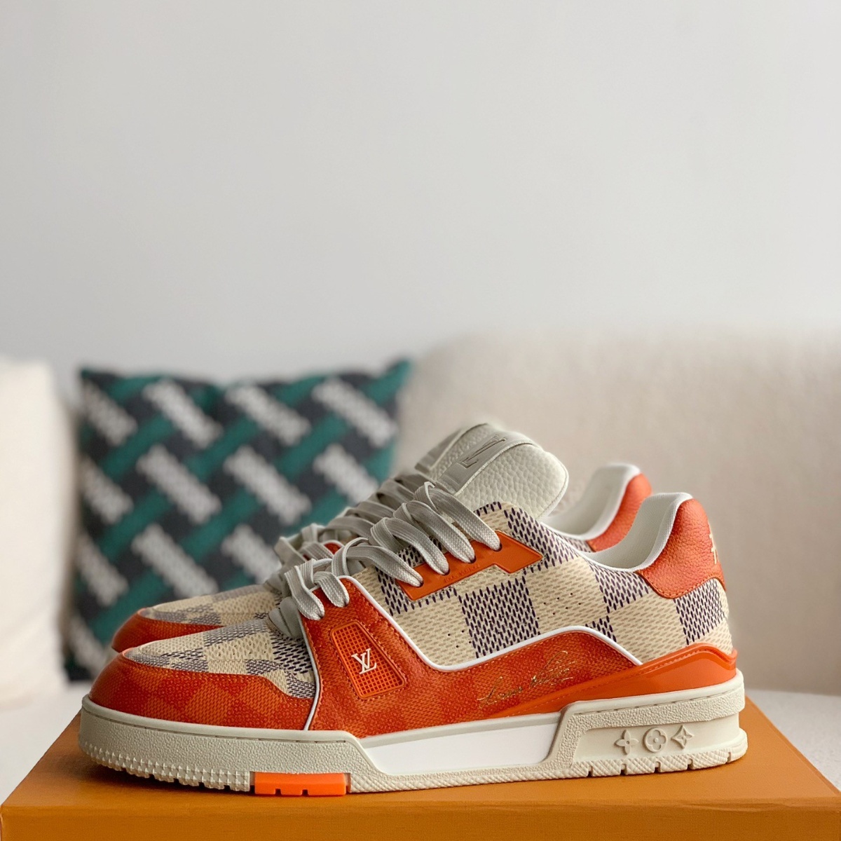 White and orange sneakers