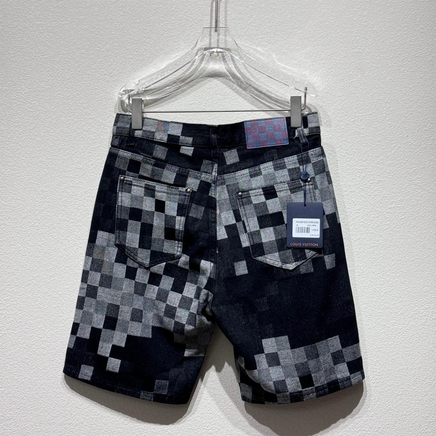Mosaic Check Streetwear Denim Shorts