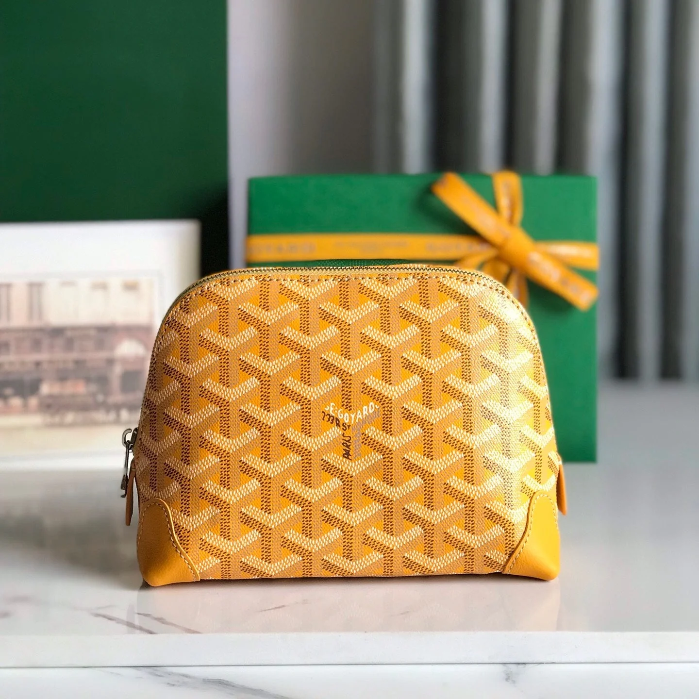 17 In Yellow Canvas And Tan Calfskin Trim