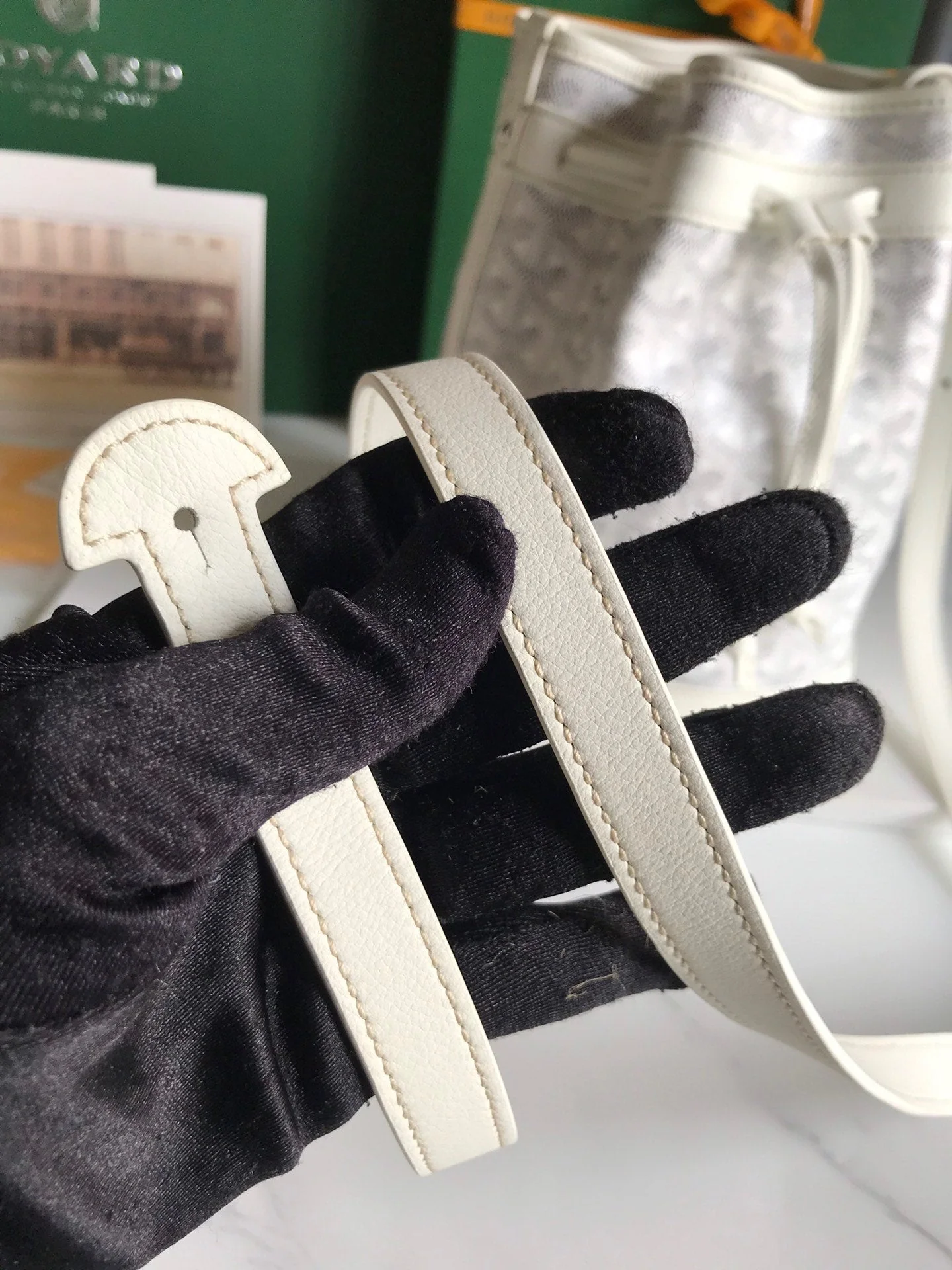 White Lambskin Trim Bucket Bag