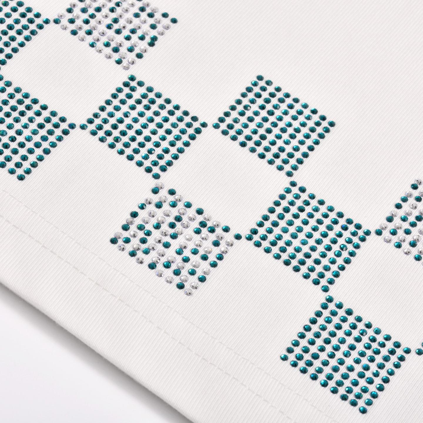 Checkerboard hem rhinestone T-shirt